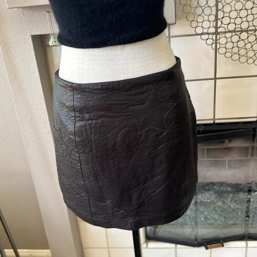 Reformation Black Leather Star Appliqué Zip Mini Skirt NWT - Picture 11 of 16